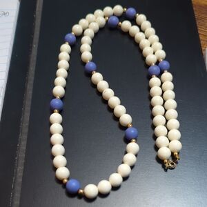 Trifari White and Blue Beaded Necklace